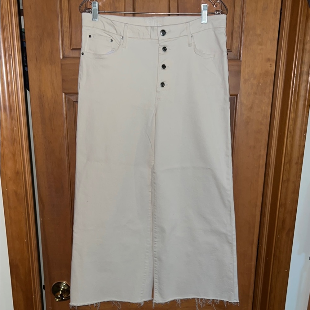 Beige Wide-Leg Button-Up Jeans